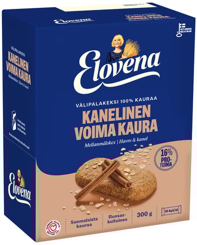 Elovena Välipalakeksi 100% kauraa Kanelinen Voima Kaura