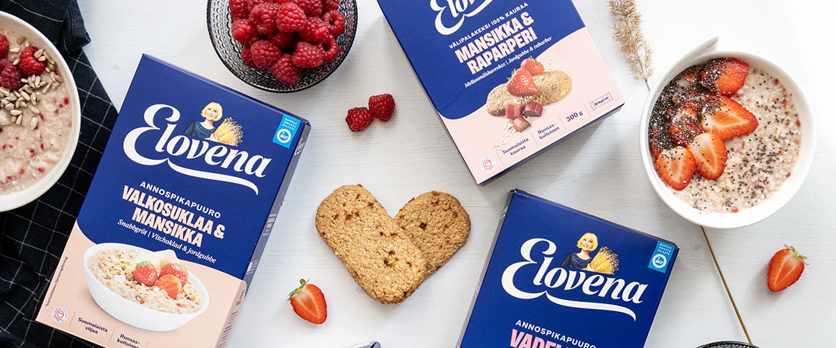 Elovena välipalatuotteet puurot ja keksit