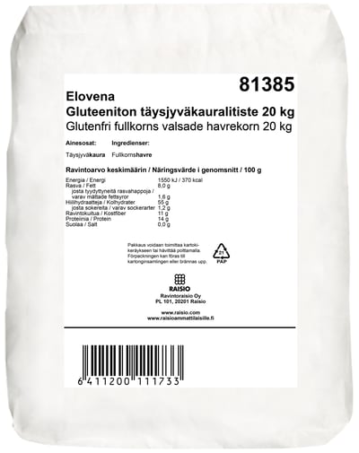Elovena Gluteeniton Täysjyväkauralitiste 20kg
