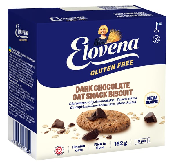 Elovena Gluteeniton Välipalakaurakeksi Tumma suklaa