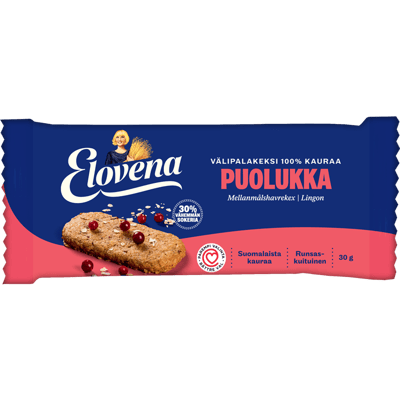 Elovena 100 % Kauraa Välipalakeksi Kaura-Puolukka