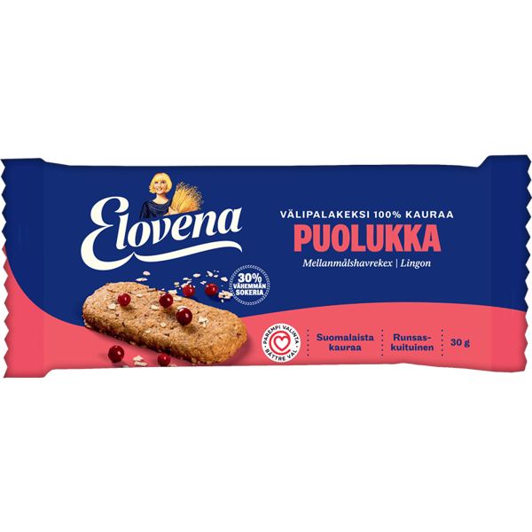 Elovena 100 % Kauraa Välipalakeksi Kaura-Puolukka