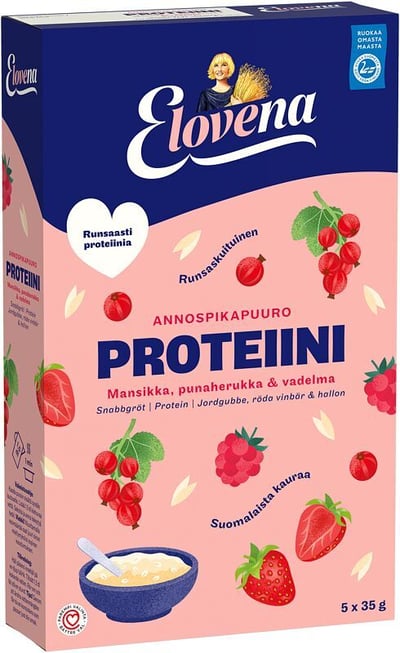 Elovena Annospikapuuro Proteiini Mansikka, punaherukka & vadelma