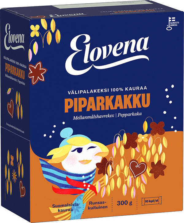 Elovena Välipalakaurakeksi 100% Kauraa Piparkakku