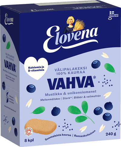 Elovena Välipalakeksi Vahva Mustikka & unikonsiemenet