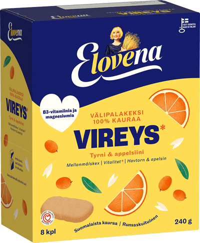 Elovena Välipalakeksi Vireys Tyrni & appelsiini
