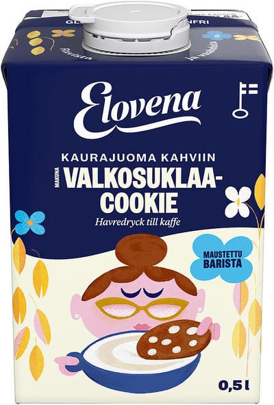 Elovena Kaurajuoma kahviin Valkosuklaa cookie