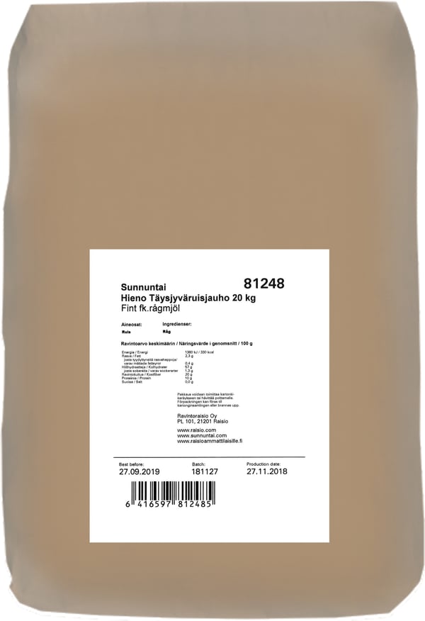 Sunnuntai Hieno Täysjyväruisjauho 20kg